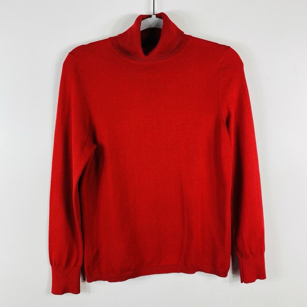 Talbots Turtleneck Sweater Medium Petite Red Cotton Blend Lightweight